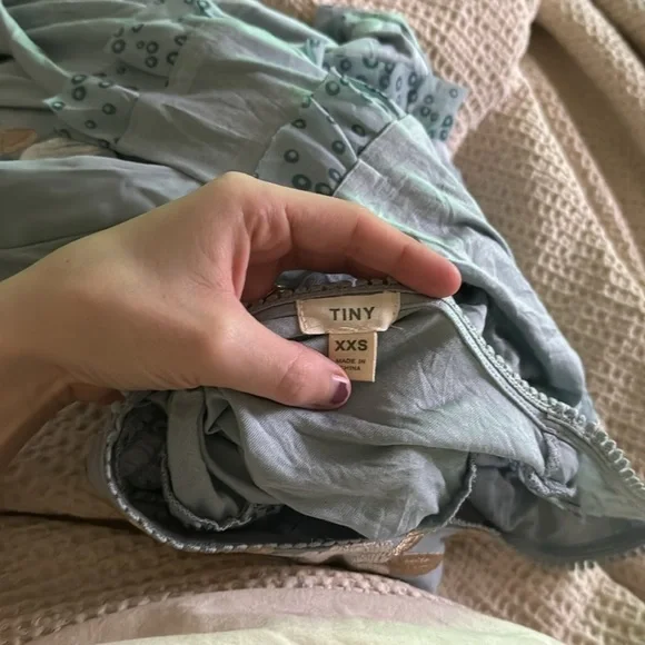 Anthropologie Tiny Frances Long Sleeve Ruffled Top Embroidered Blue Yellow - Picture 7 of 7